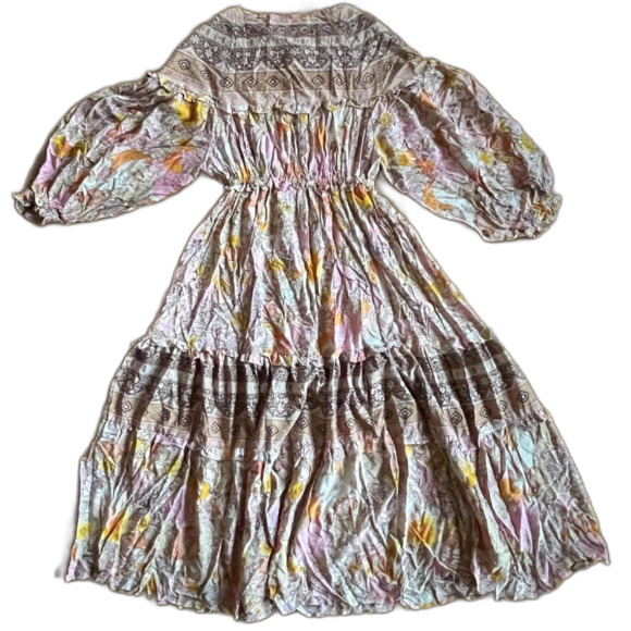 Lin Jia & Shop Long Sleeve Maxi Boho Floral Prairie Dress Women's Size Small - Picture 7 of 10